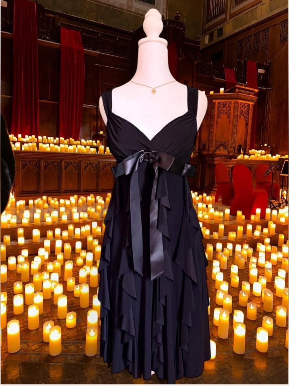 Black Cache Ruffle Babydoll Sweetheart Dress with Satin Bow